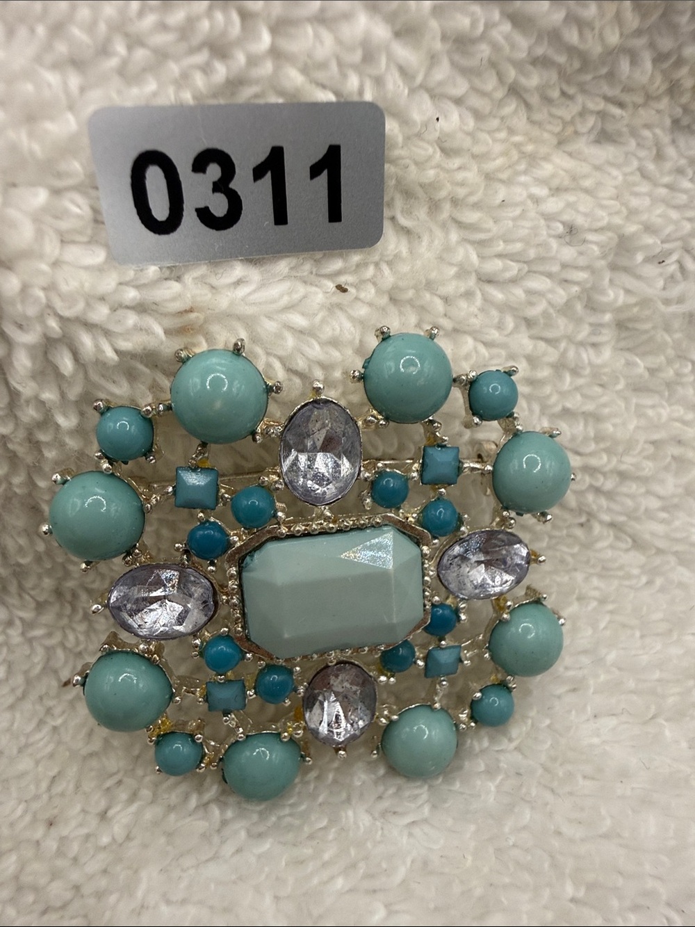 Vintage-Inspired Turquoise & Clear Crystal Brooch